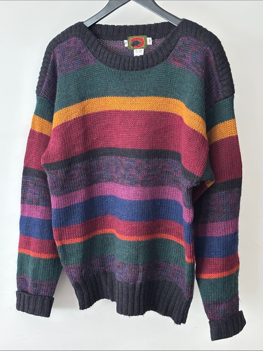 Vintage Boston Traders 100% Wool Striped Chunky Knit Sweater L